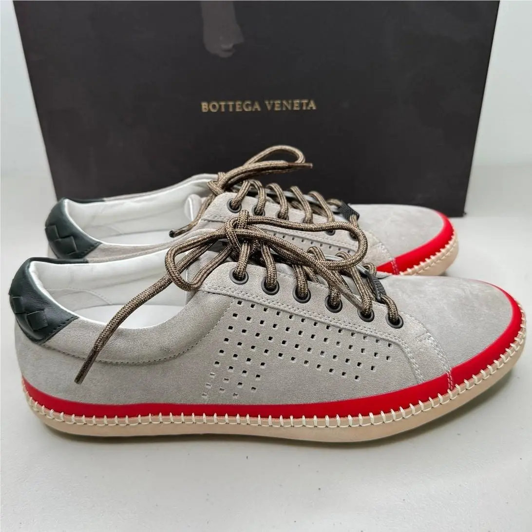 Bottega Veneta Low Top Suede Sneakers Gray/black/red Men`s Size 39.5