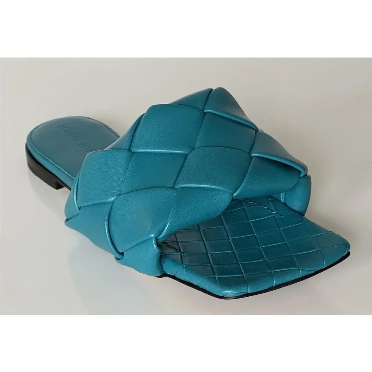 Bottega Veneta Petroleum Blue Flat Sandals Shoes 7.5 US 608853