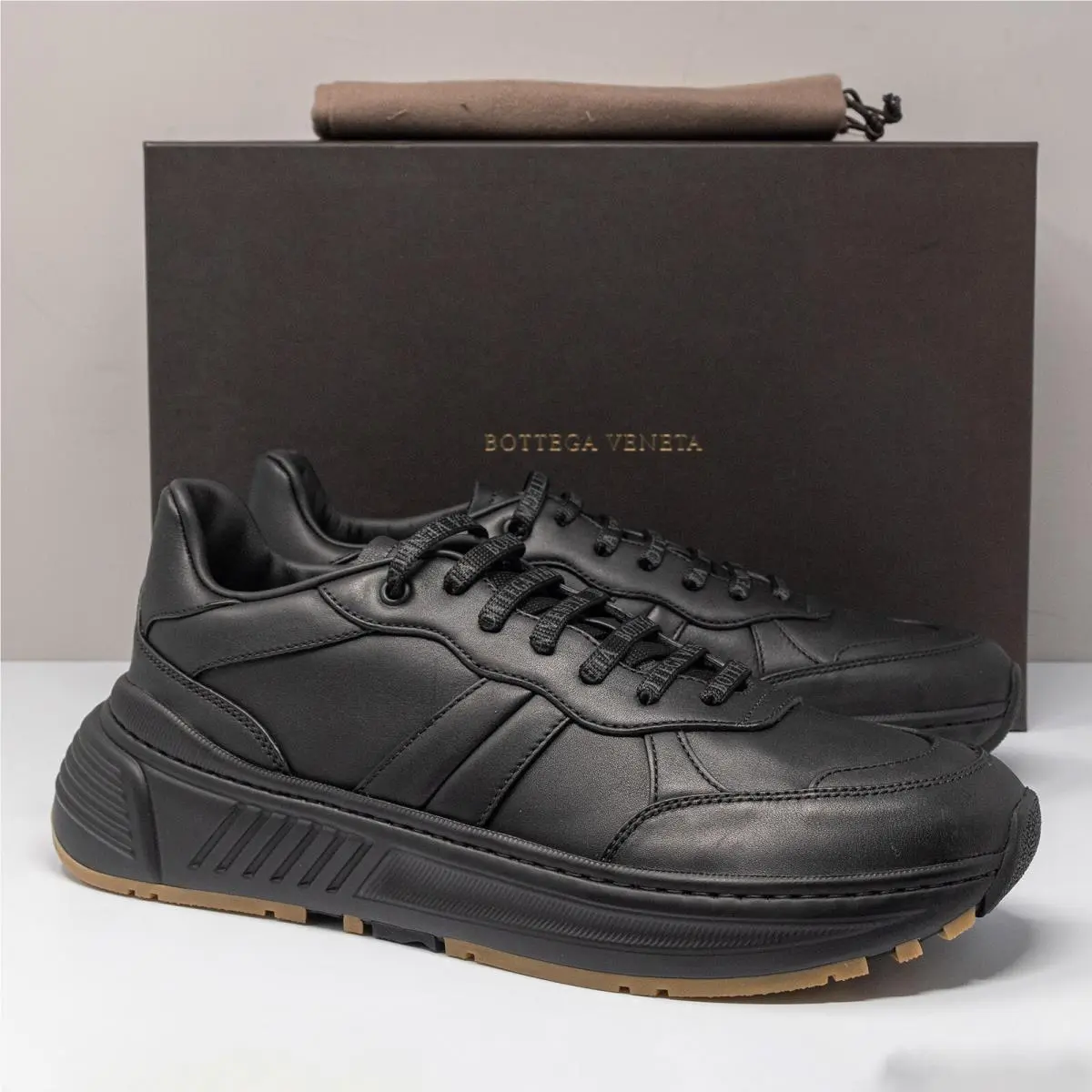 Bottega Veneta Black Calf Leather Speedster Sneakers Size 44 E 11 US