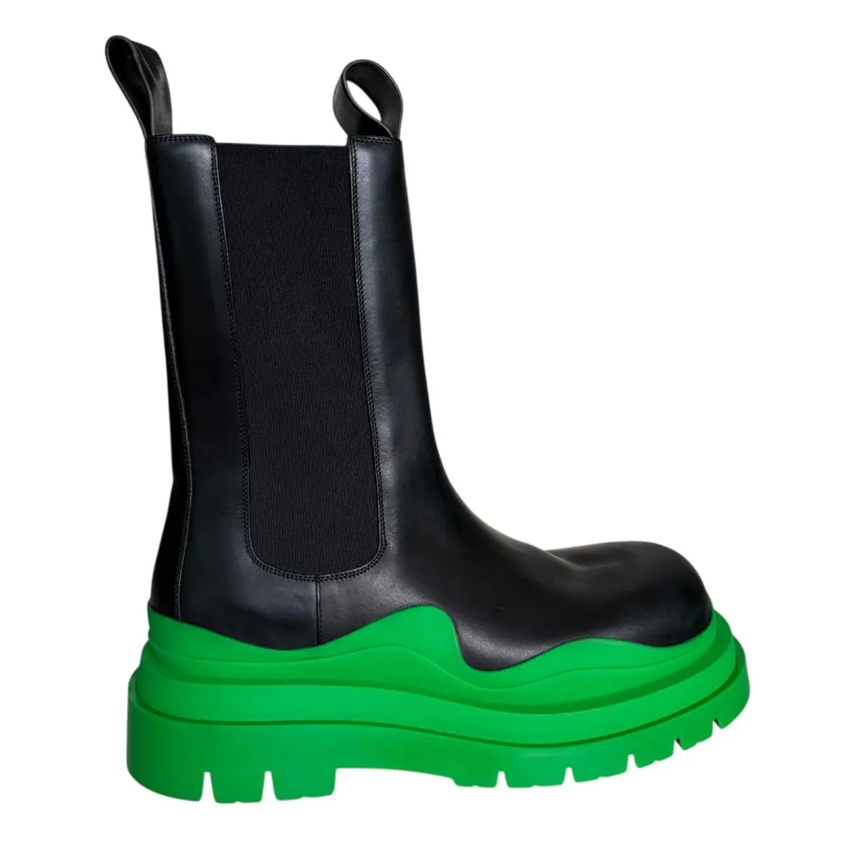Bottega Veneta Military Calf Black Leather BV Green Black Tire Boots 630284 43+