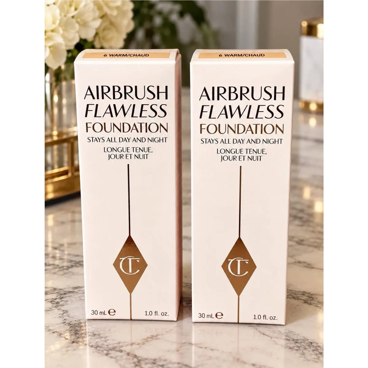 2  Airbrush Flawless Foundation 1 Oz Full Size — Shade 6 Warm by Charlotte Tilbury
