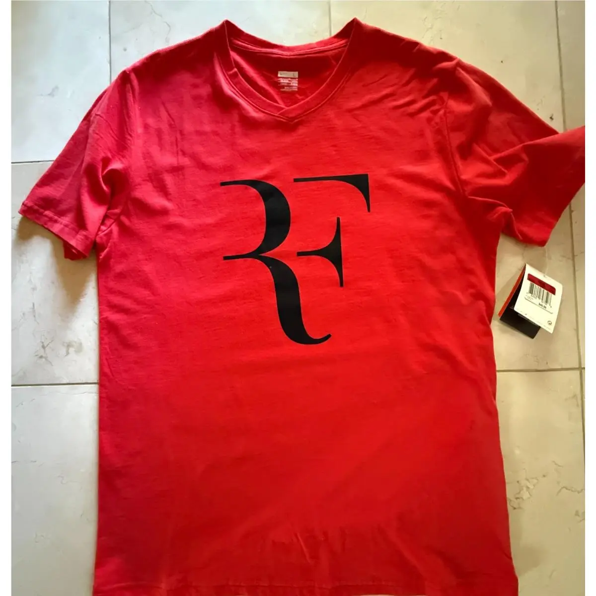 Nike Shirt Red Federer V-neck US Open Premier Tee Med + RF Logo Swiss Flag