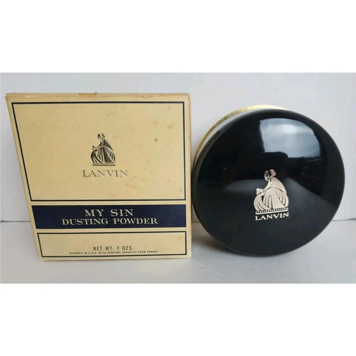 Vintage MY Sin Dusting Powder By  with Puff Box 7 oz by Lanvin