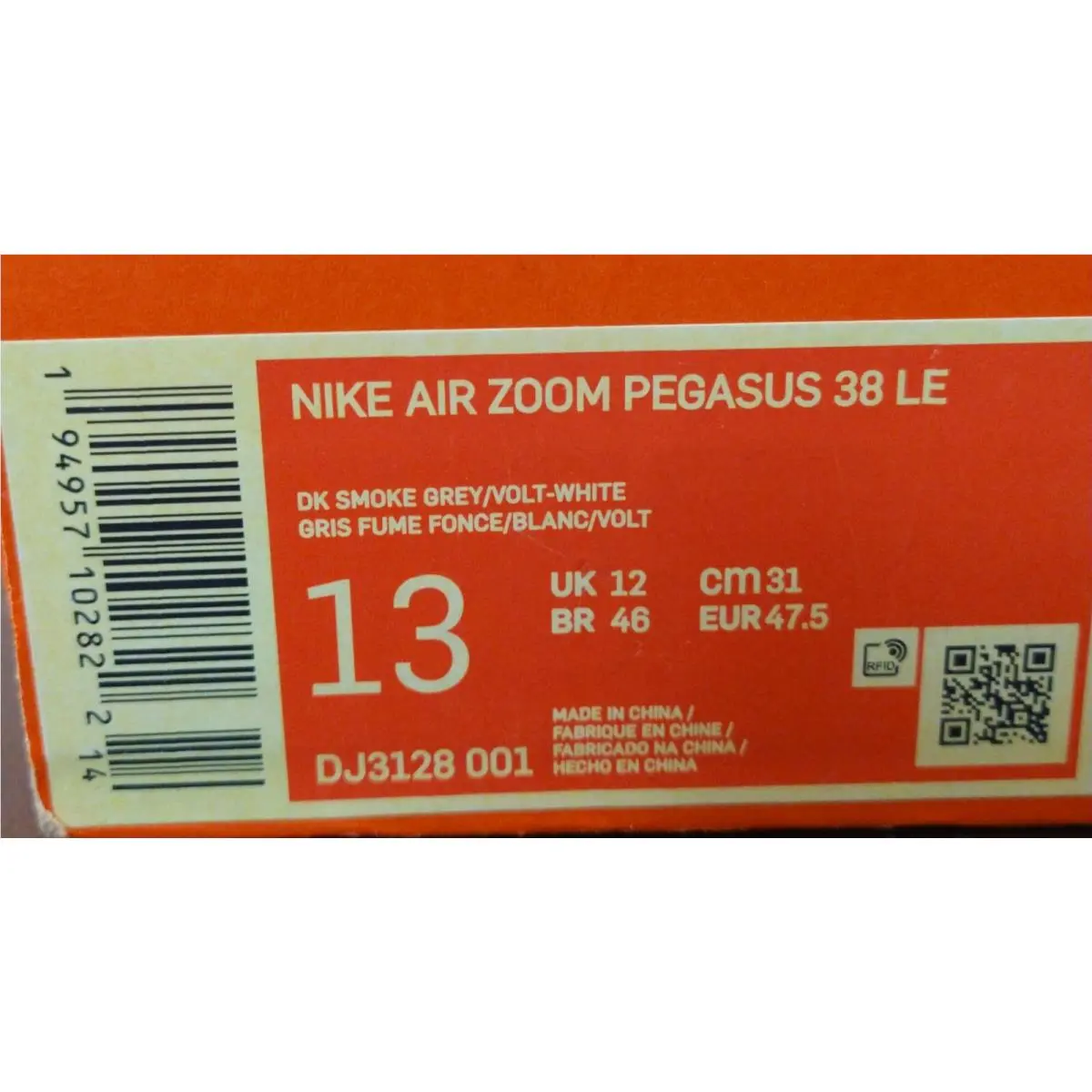 Nike shoes - Air Zoom Pegasus 38 LE - DJ3128 001 - Dark Smoke Grey / Volt - White (UPC: 194957102822) 8