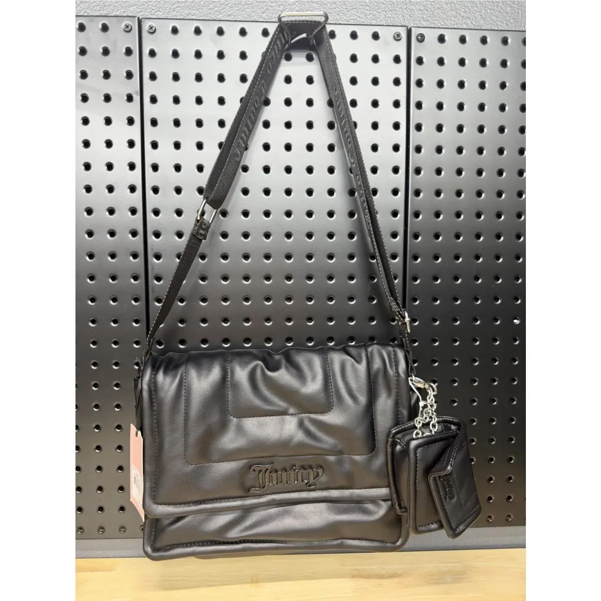 Academy Slouchy Messenger Xbody Bag Charm Black Academia Y2K by Juicy Couture