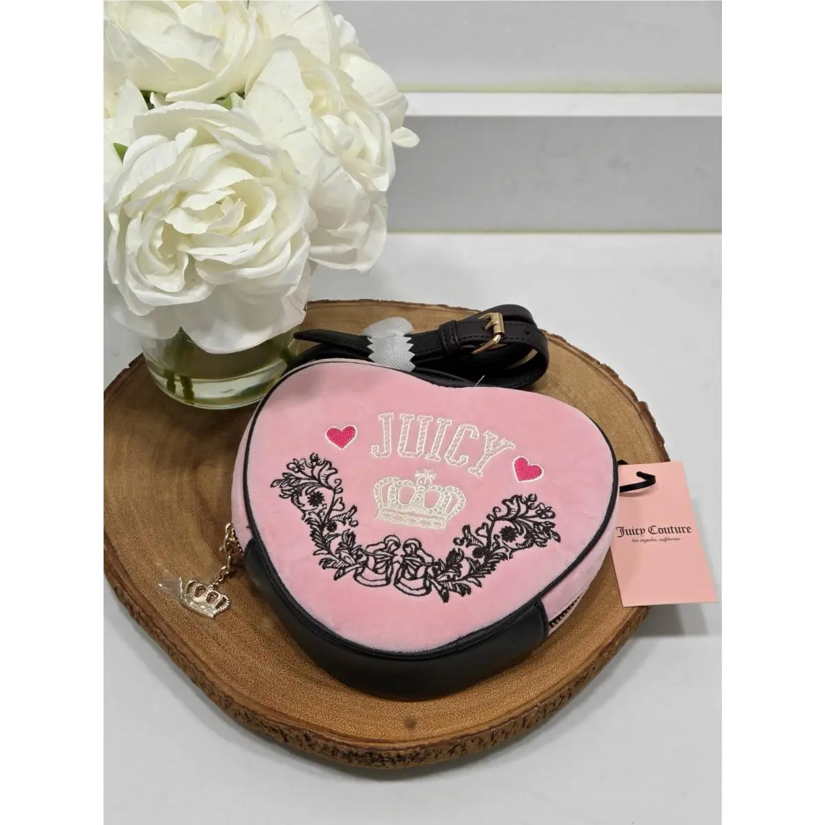 Retro Chic Heart Shape Flamingo Pink Crossbody Handbag by Juicy Couture