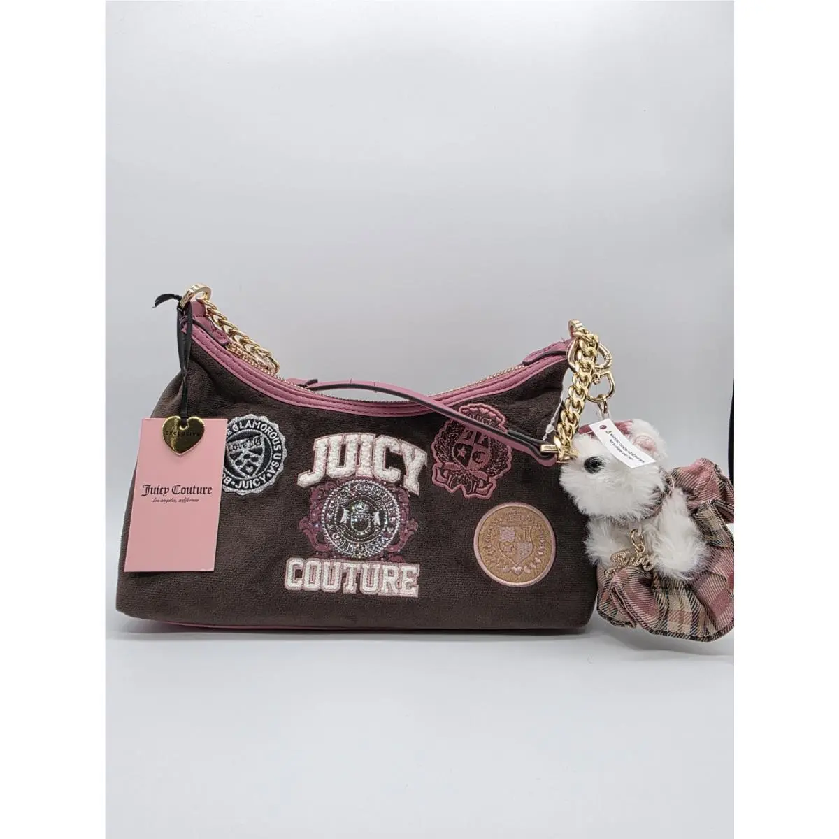 Juicy Varsity Shoulder Bag in Chocolate with Scottie Charm by Juicy Couture