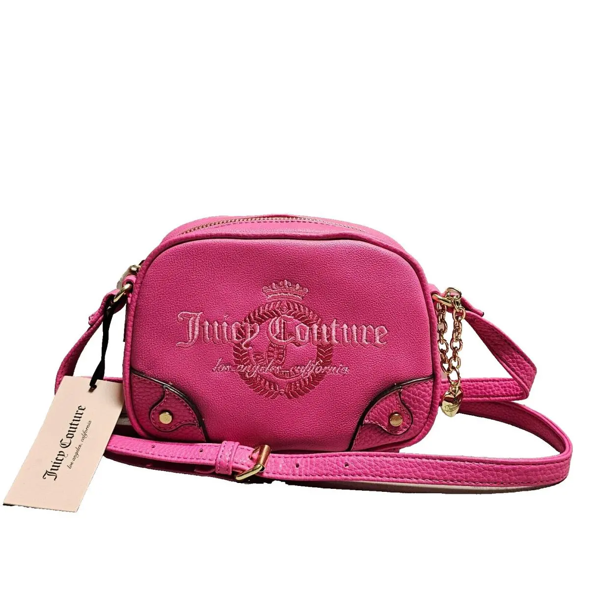 Flamingo Pink Crossbody Bag Purse Embroidered Gold 8 x6 x3 by Juicy Couture