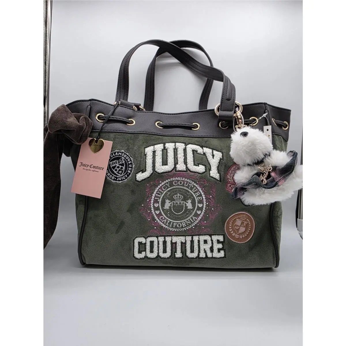 Varsity Super Greens Daydreamer Tote Shoulder Bag Dog Charm by Juicy Couture