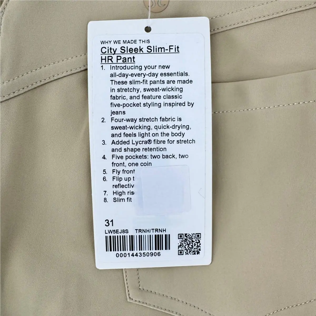 Lululemon clothing - City Sleek Slim-Fit HR Pant - Beige 4