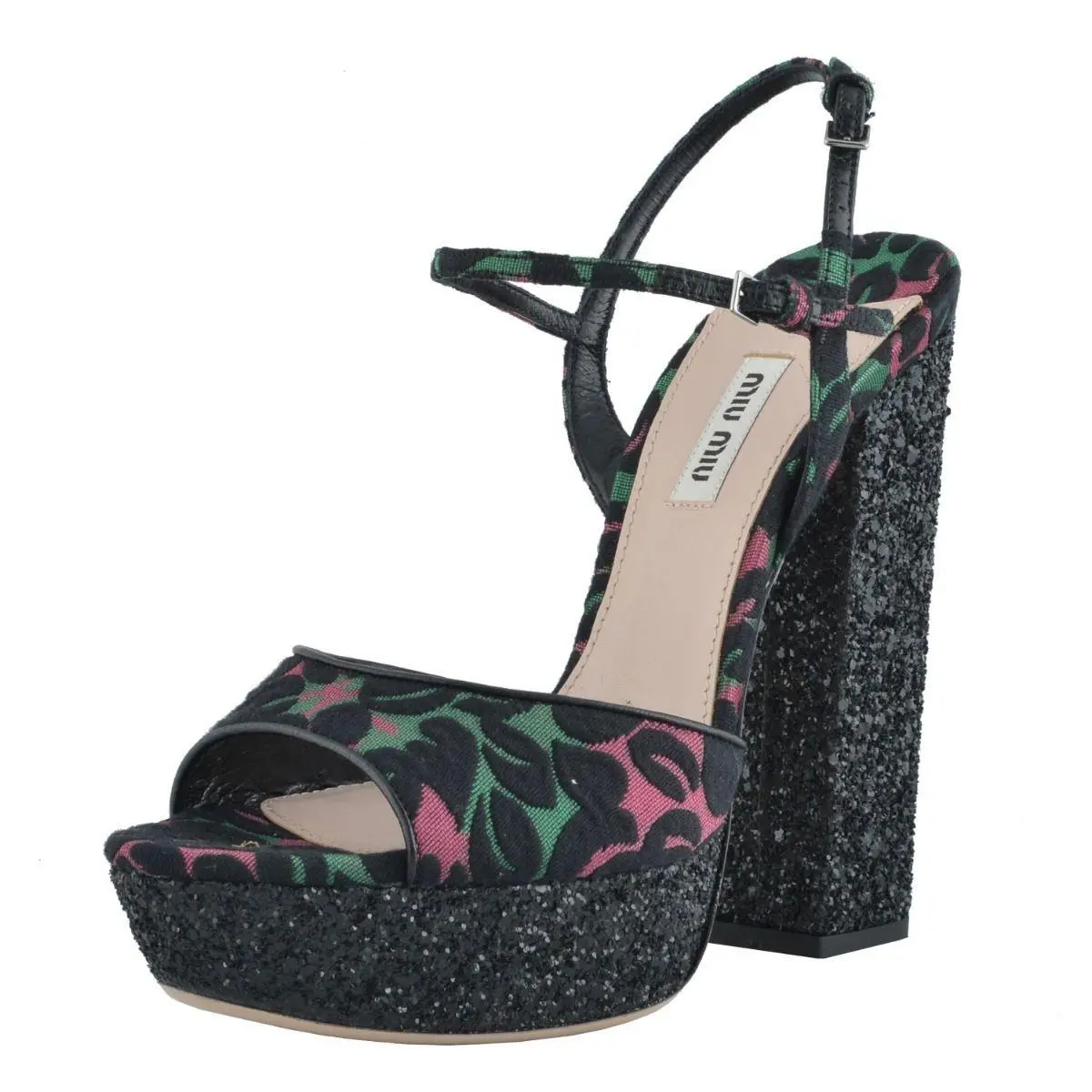 Miu Miu Women`s Sequins Trimmed High Heels Platforms Shoes Size 5 6 7 8 10