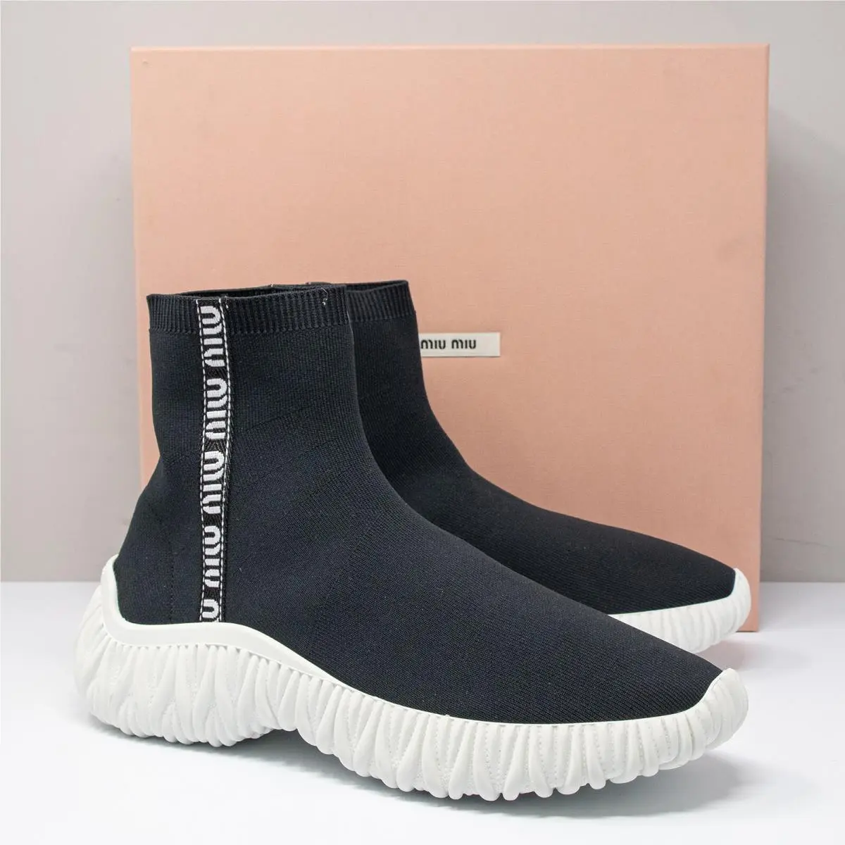 Black Stretch Knit High Top Sneakers Size 11 US / 41 EU by Miu Miu