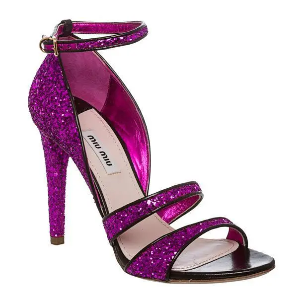 Prada Miu Miu Glitter Fuschia Purple Sandals Heels Size 8.5 US 38.5 EU