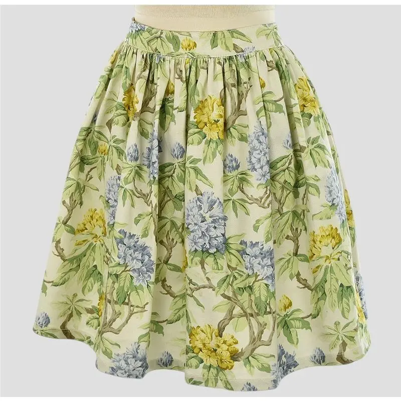 Miu Miu Ivory Botanical Floral Cotton Gabardine Full Mini Skirt 40