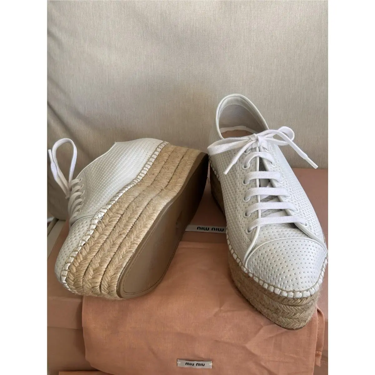 Miu Miu By Prada Leather Platform SNEAKERS/39.5IT-8/8.5US/WHITE/ITALY