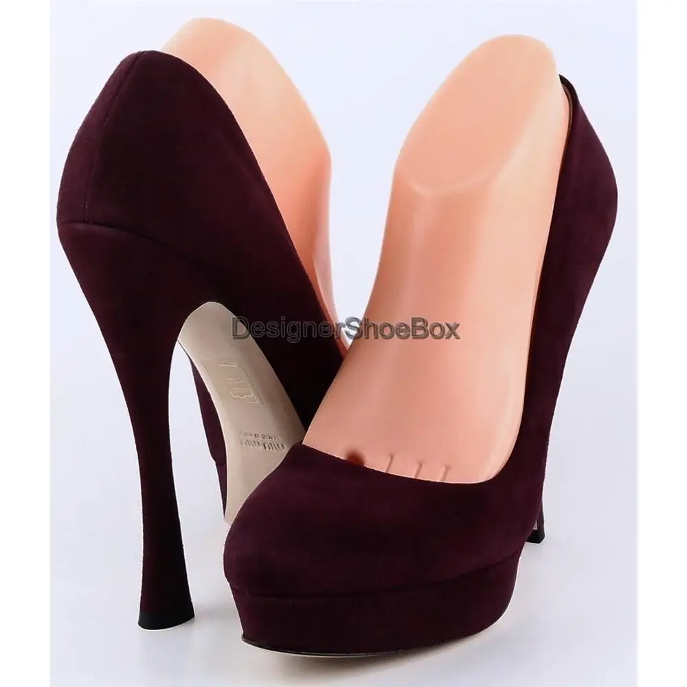 Miu Miu 5IP272 Granato Wine Suede Designer Platform Heels Pumps 9 Eur 40