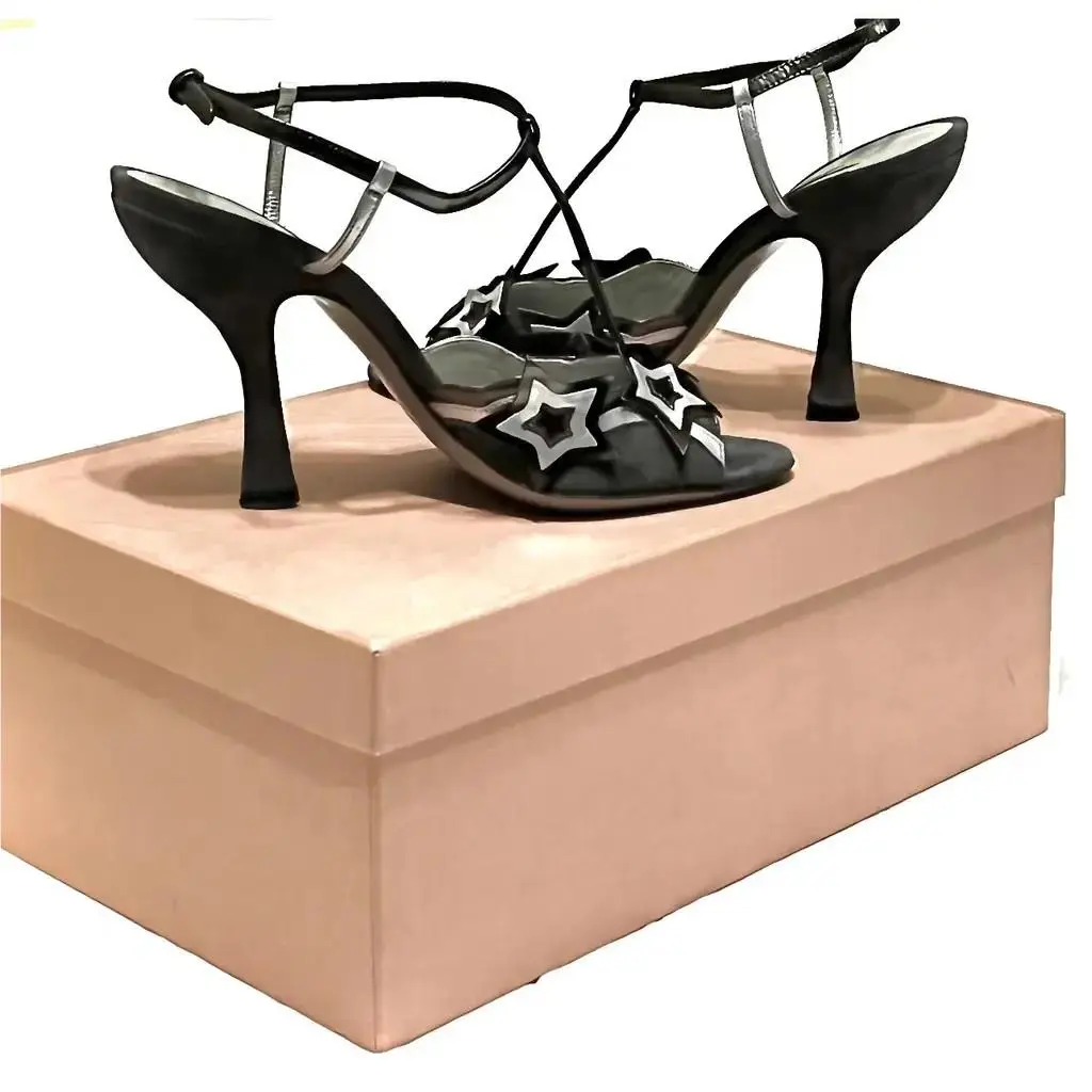Miu Miu Prada Gray Patent Leather Evening Stars Sandals Pumps 39 Italy