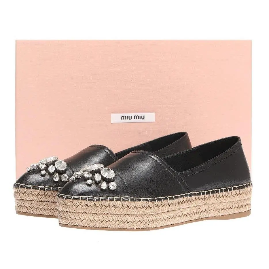 Miu Miu BY Prada Black Crystals Toe Espadrilles Wedge Shoes 41/US 11 - Black