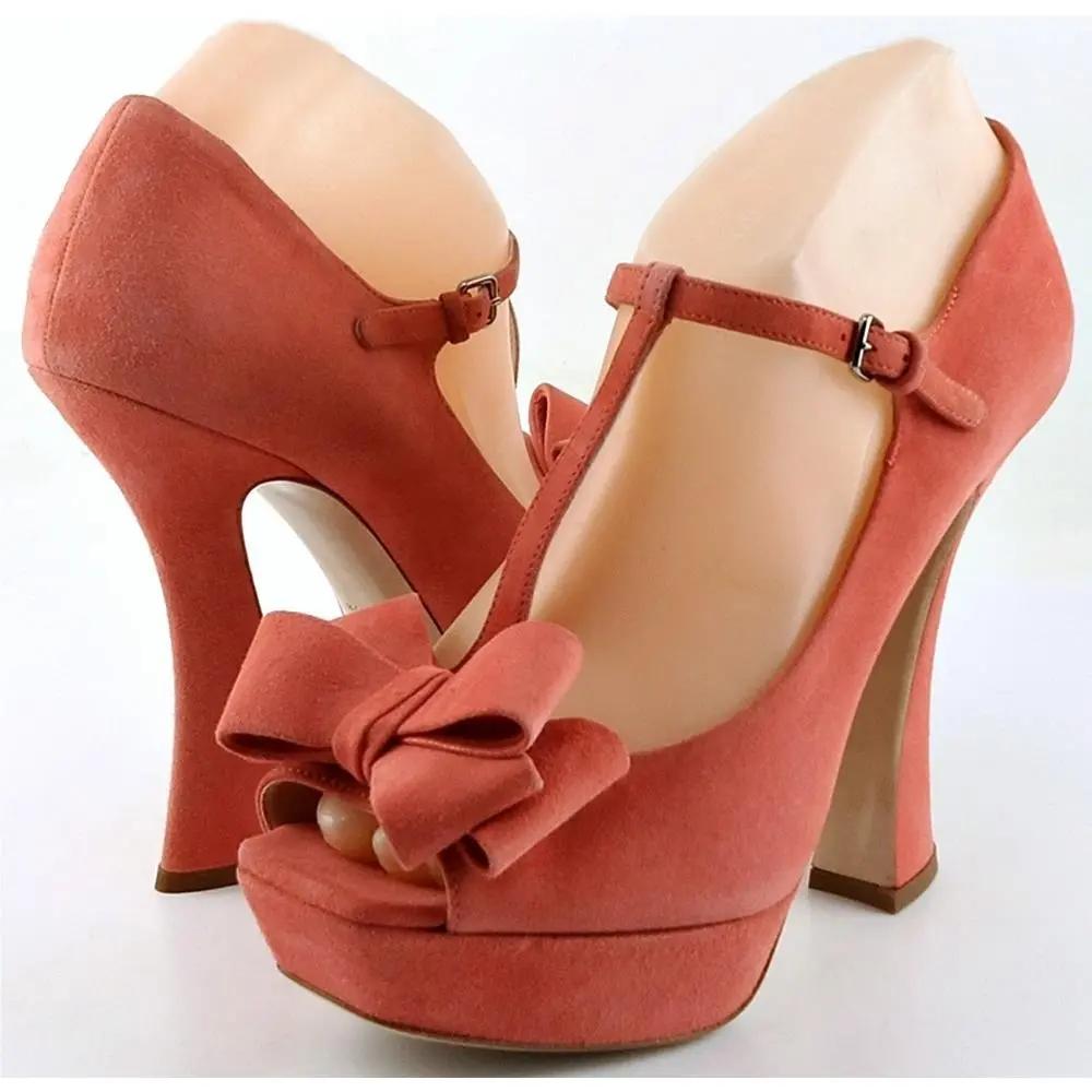 Miu Miu 5KP222 Camelia Coral Suede Designer Platform Pumps 8 Eur 38.5