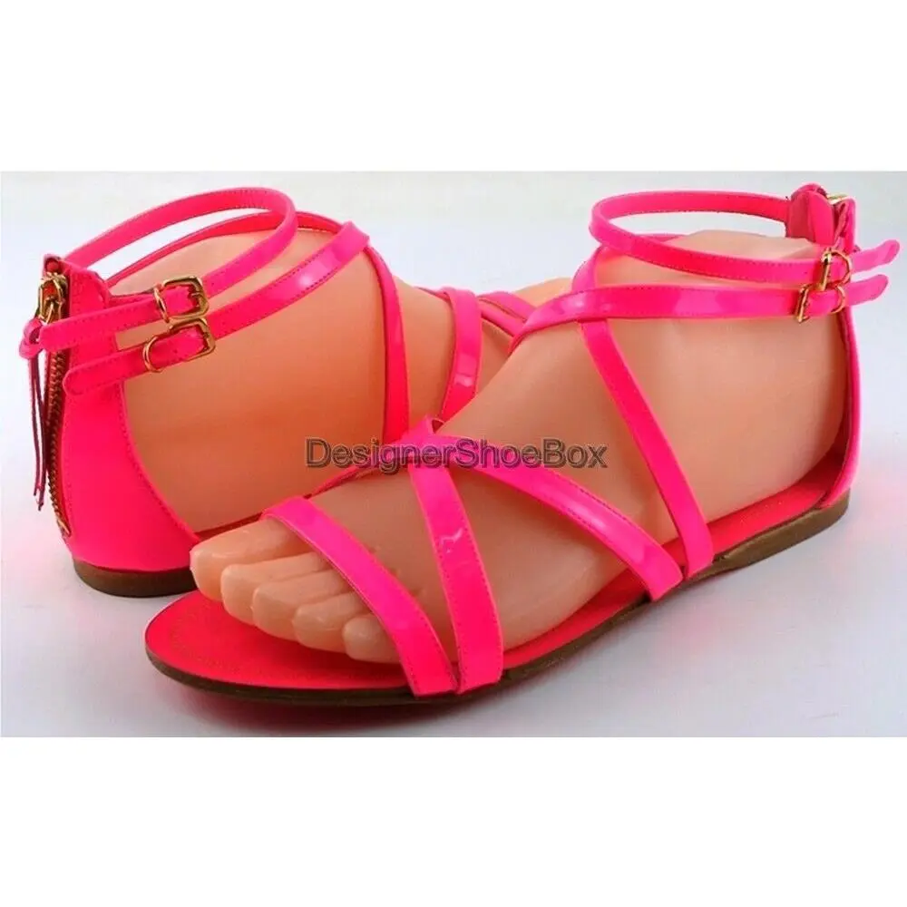 Miu Miu 5X8460 Rosa Neon Pink Patent Designer Strappy Sandal 6 Eur 36