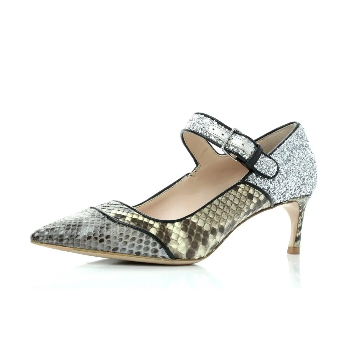Miu Miu Python Print Leather Pointy Toe Mary Jane Pumps D4350 Size 36 EU / 6 US