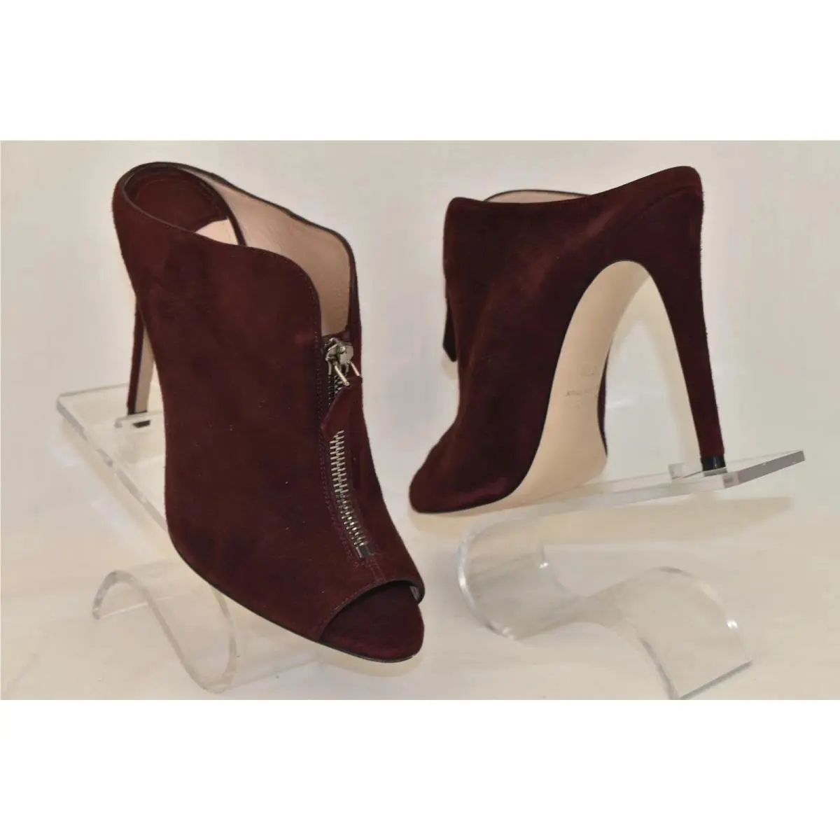 Miu Miu Prada Kendra Burgundy Suede Zipper Sandals Heel Pumps 36.5 Ita