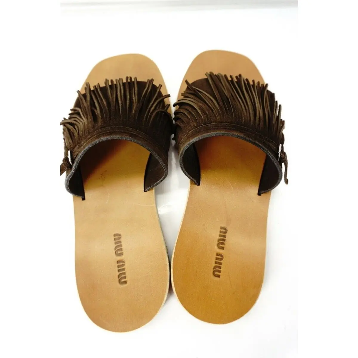Miu Miu shoes - Suede Fringed Clog - Suede Fringed Clog - Brown - Brown 6