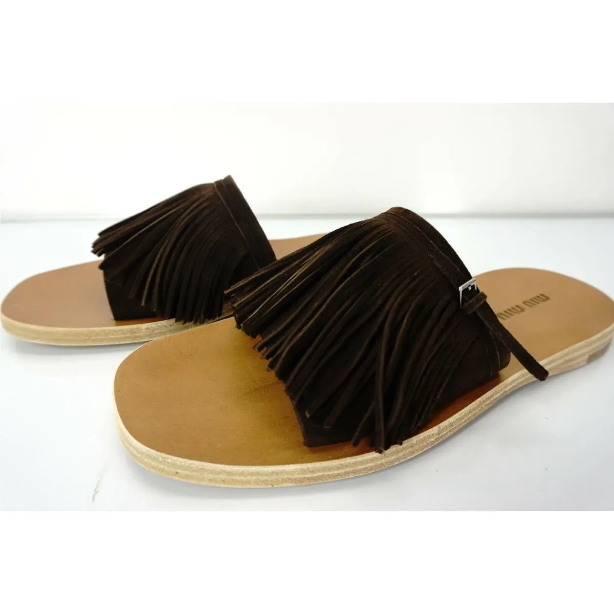 Miu Miu shoes - Suede Fringed Clog - Suede Fringed Clog - Brown - Brown 0