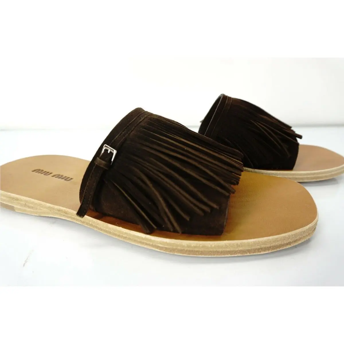 Miu Miu shoes - Suede Fringed Clog - Suede Fringed Clog - Brown - Brown 3