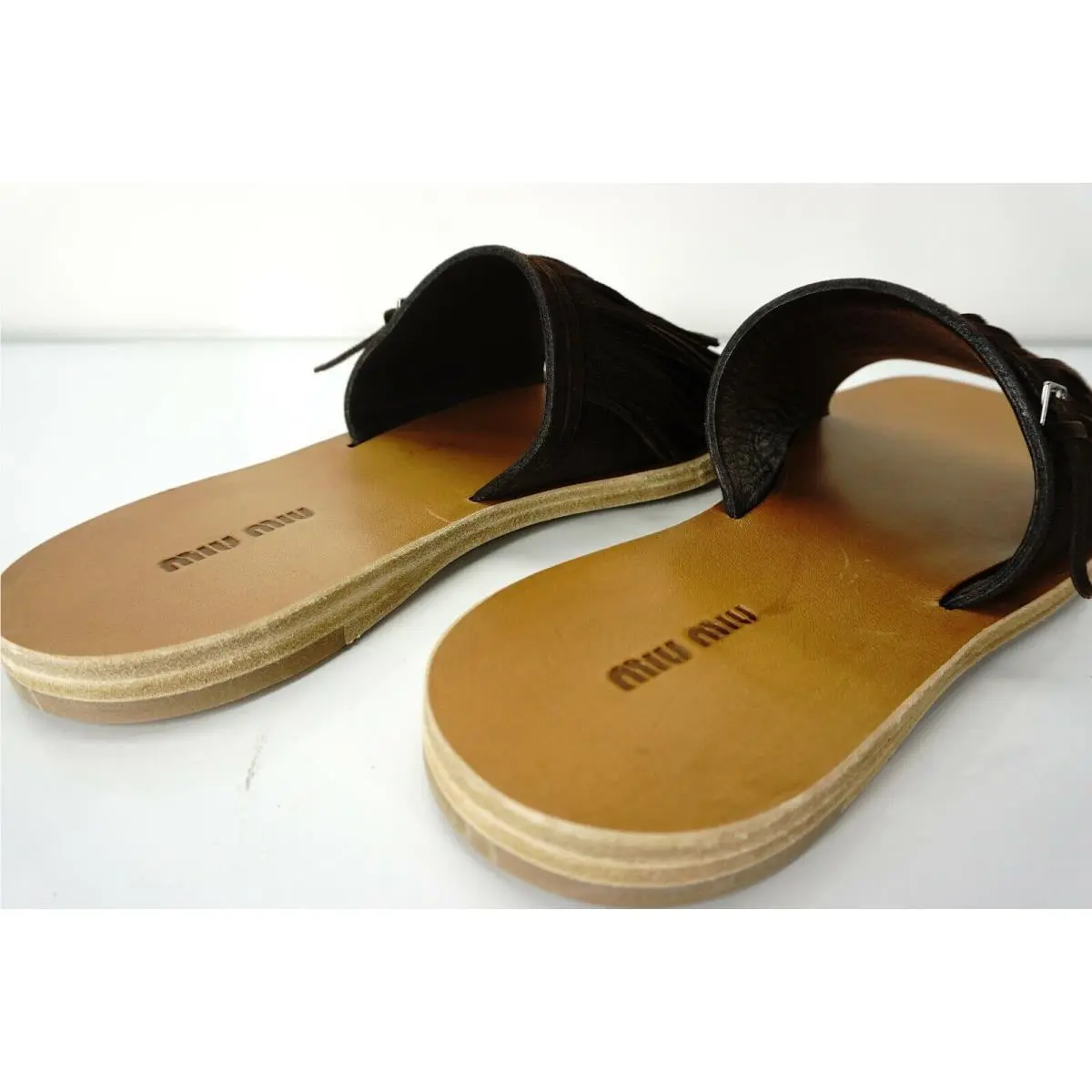 Miu Miu shoes - Suede Fringed Clog - Suede Fringed Clog - Brown - Brown 4