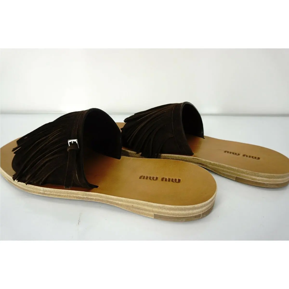 Miu Miu shoes - Suede Fringed Clog - Suede Fringed Clog - Brown - Brown 5