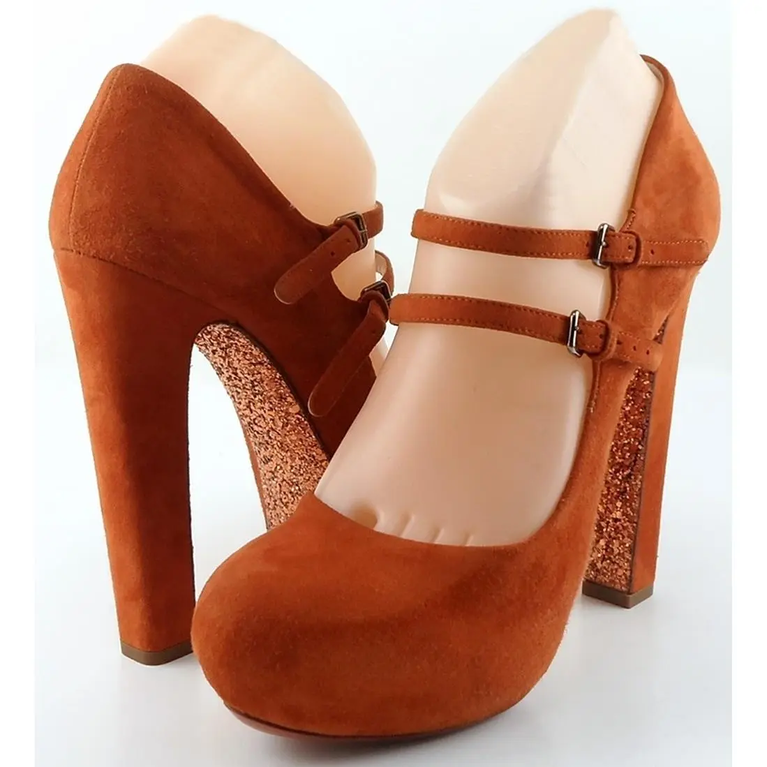 Miu Miu 5IP283 Rame Maple Suede Designer Mary Jane Platform Pumps 6 Eur 37