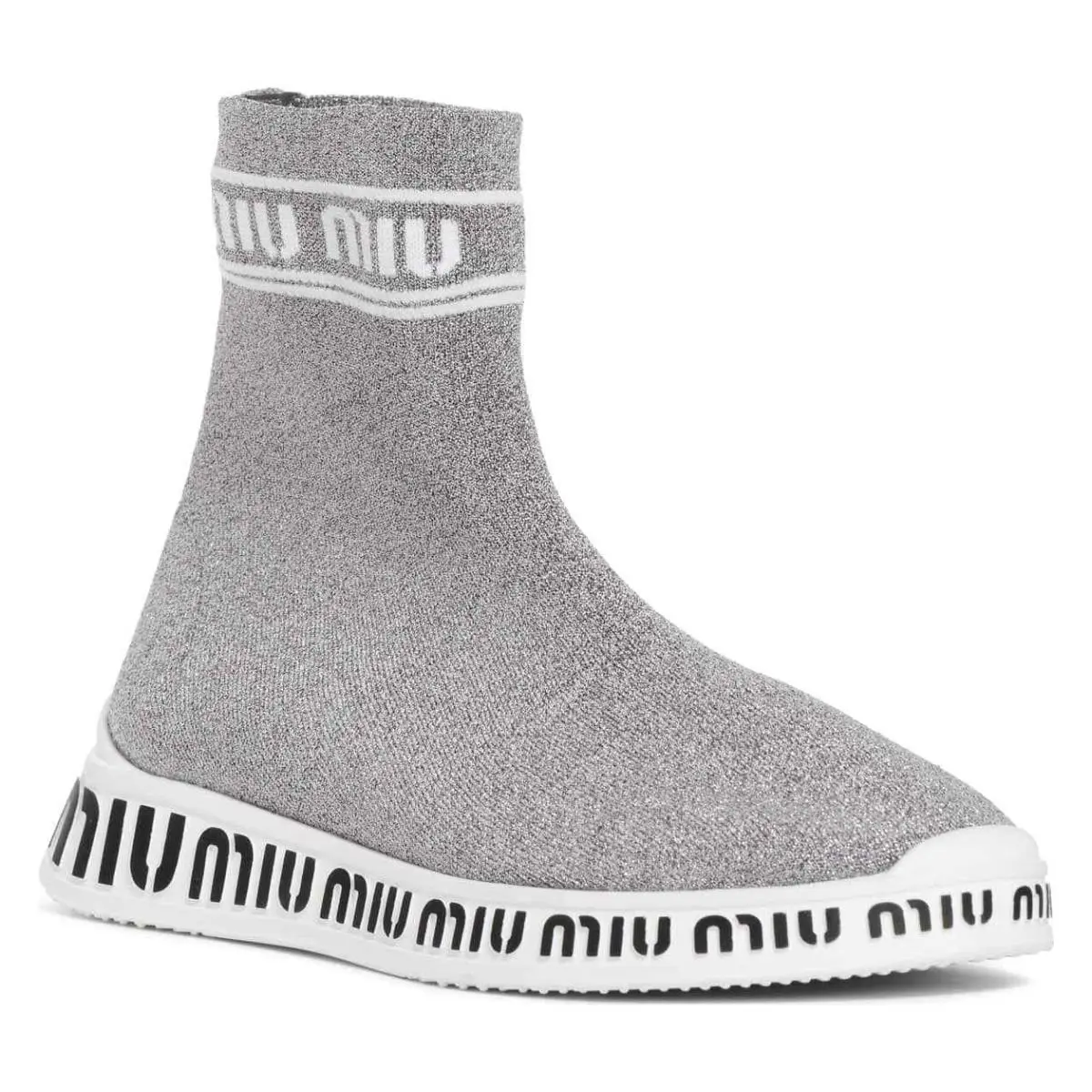 Auth. Miu Miu Logo Sock Slip-on Sneaker Glitter Gray 39/ US 9