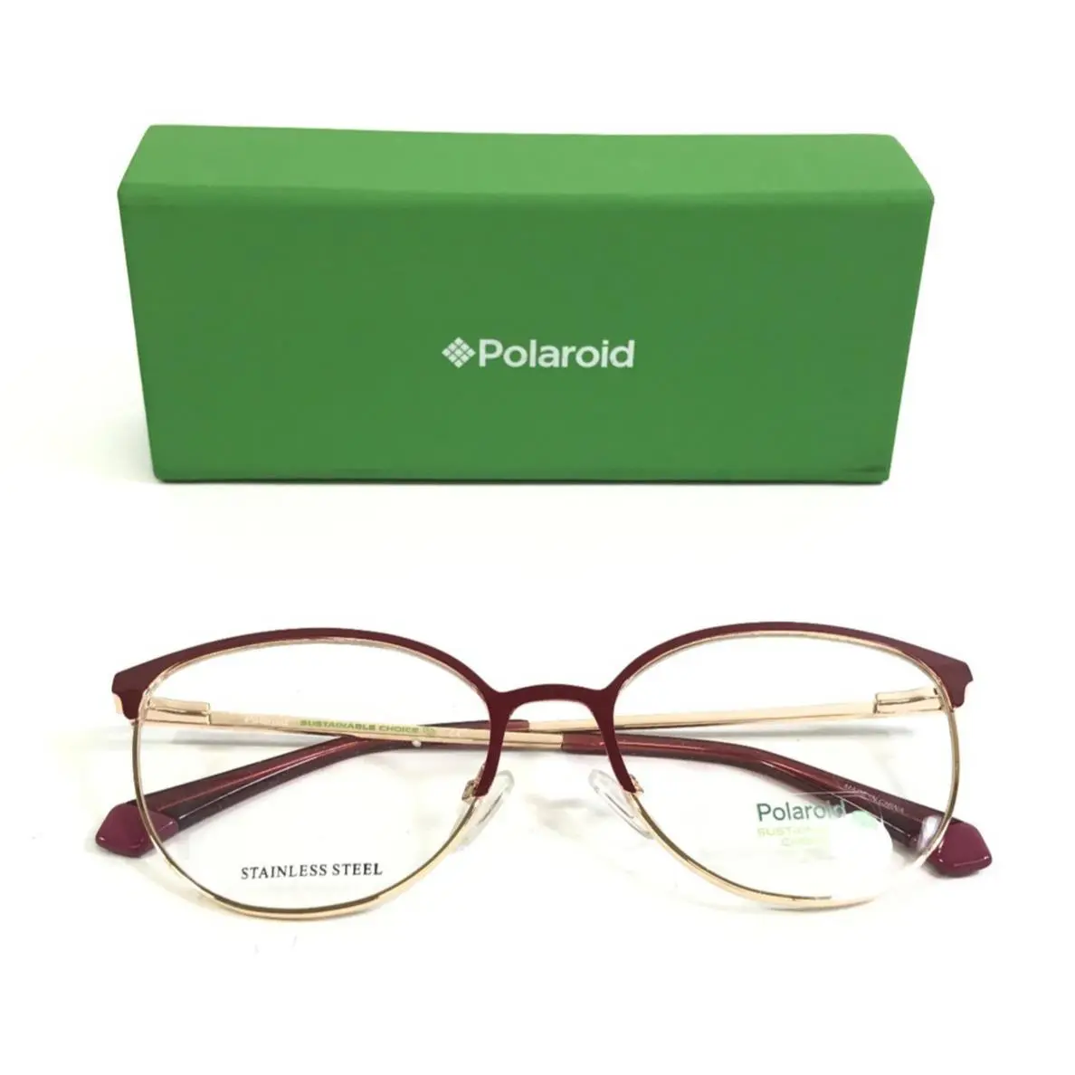 Eyeglasses Frames Pld D443 Ibj Cherry Red Gold Cat Eye 56-18-145 by Polaroid