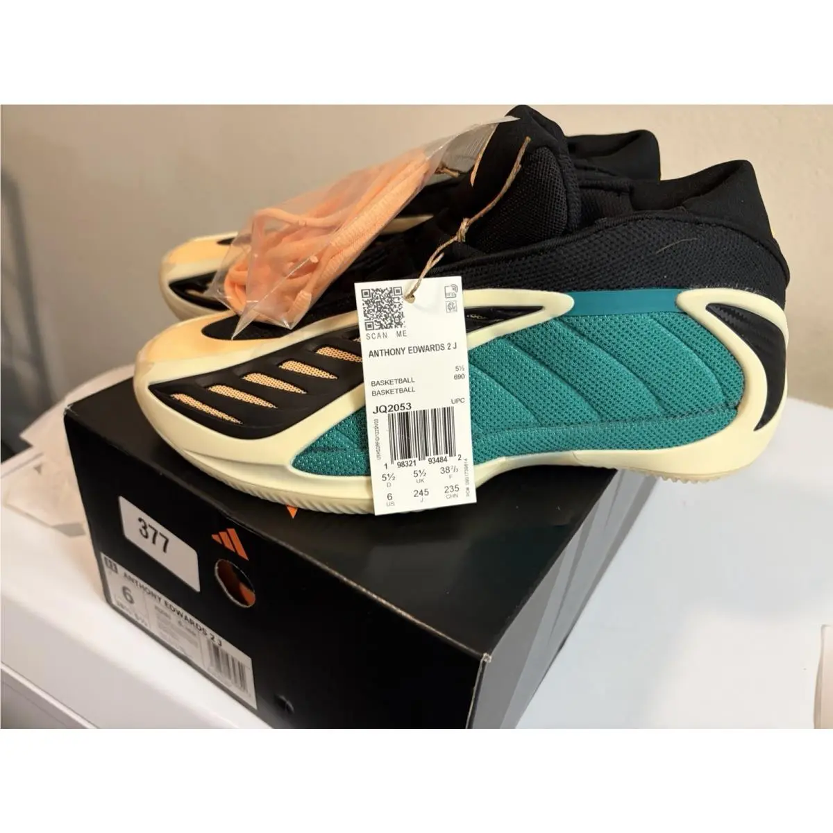 Adidas shoes - Anthony Edwards 2 J - Anthony Edwards - JQ2053 - Black, Green, Beige 0