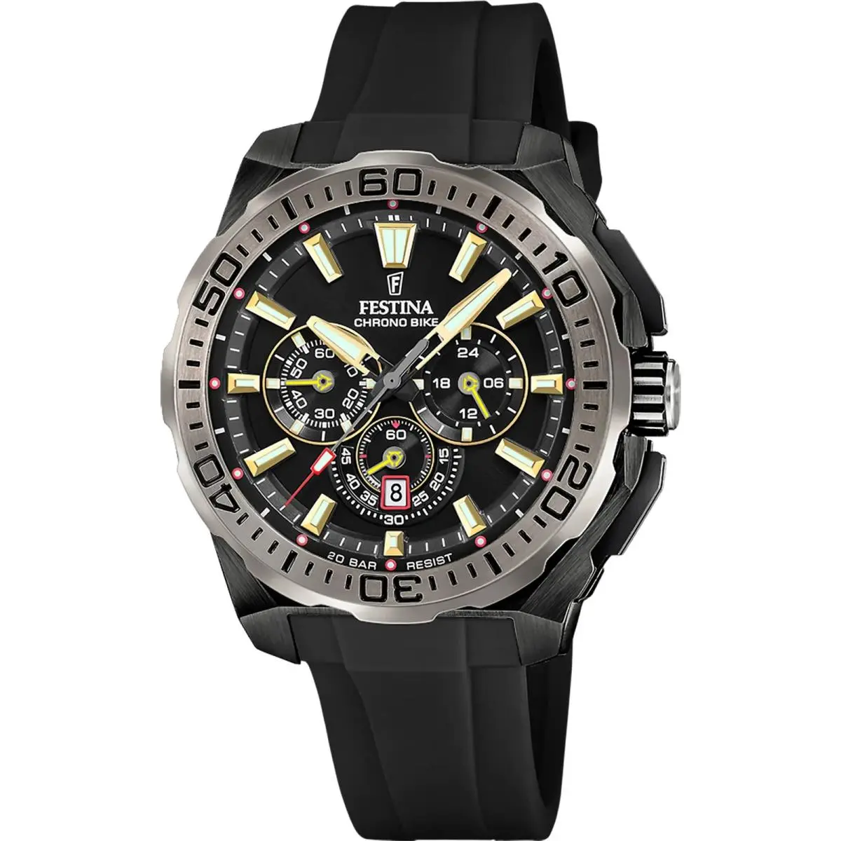 Chrono Bike Rubber Black Dial 45.5MM Quartz Men`s Watch F20726-3 by Festina