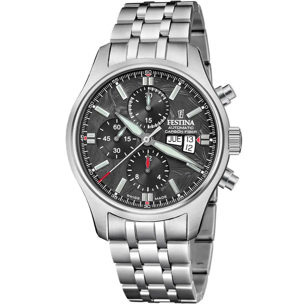 Aviator North Chrono Automatic 43MM Black Dial SS Men`s Watch F20158-1 by Festina