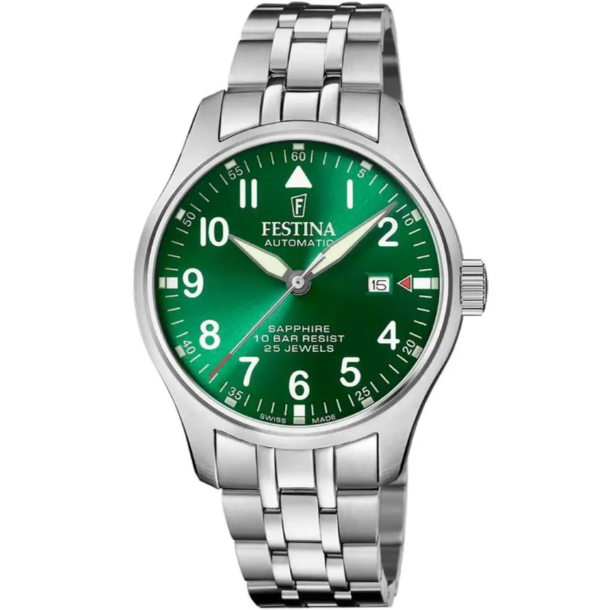 Aviator North Automatic 43MM Green Dial SS Men`s Watch F20151-B by Festina