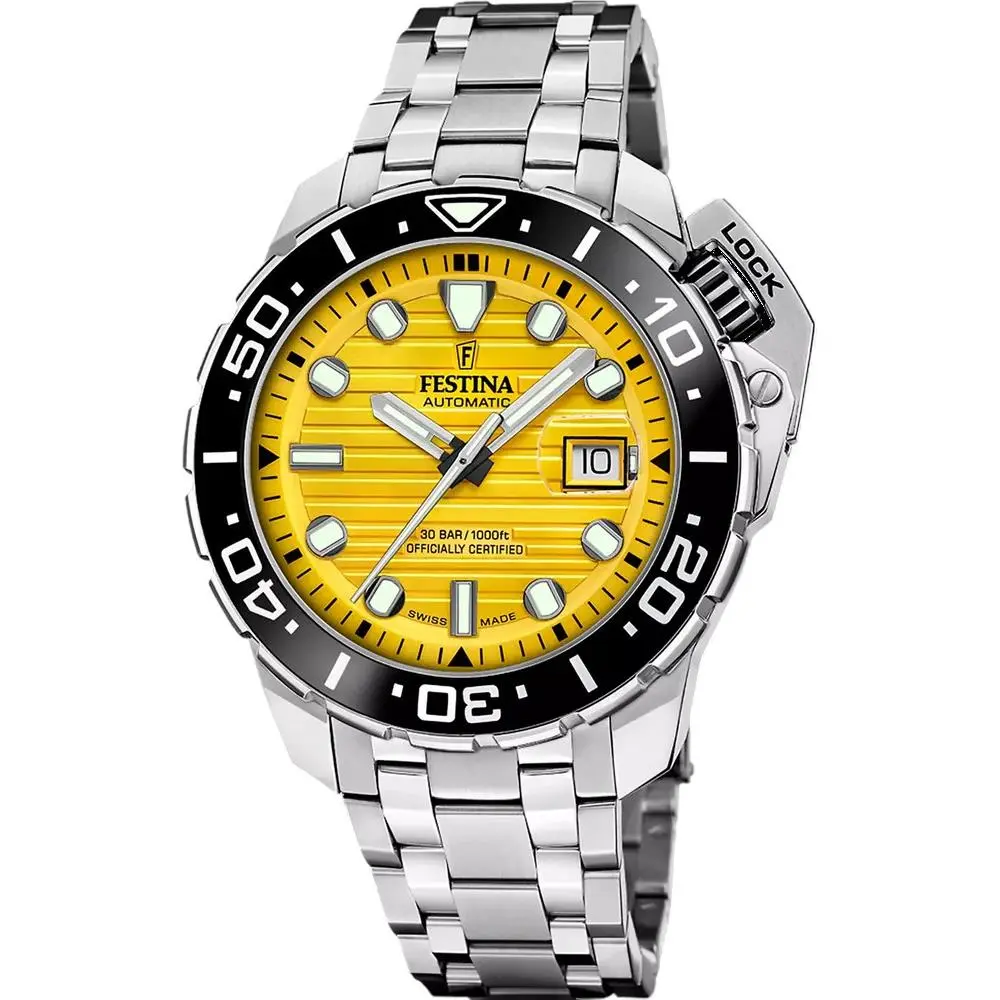 Odyssey Diver Automatic 47mm Yellow Diver Cosc Men`s Watch F20043-1 by Festina