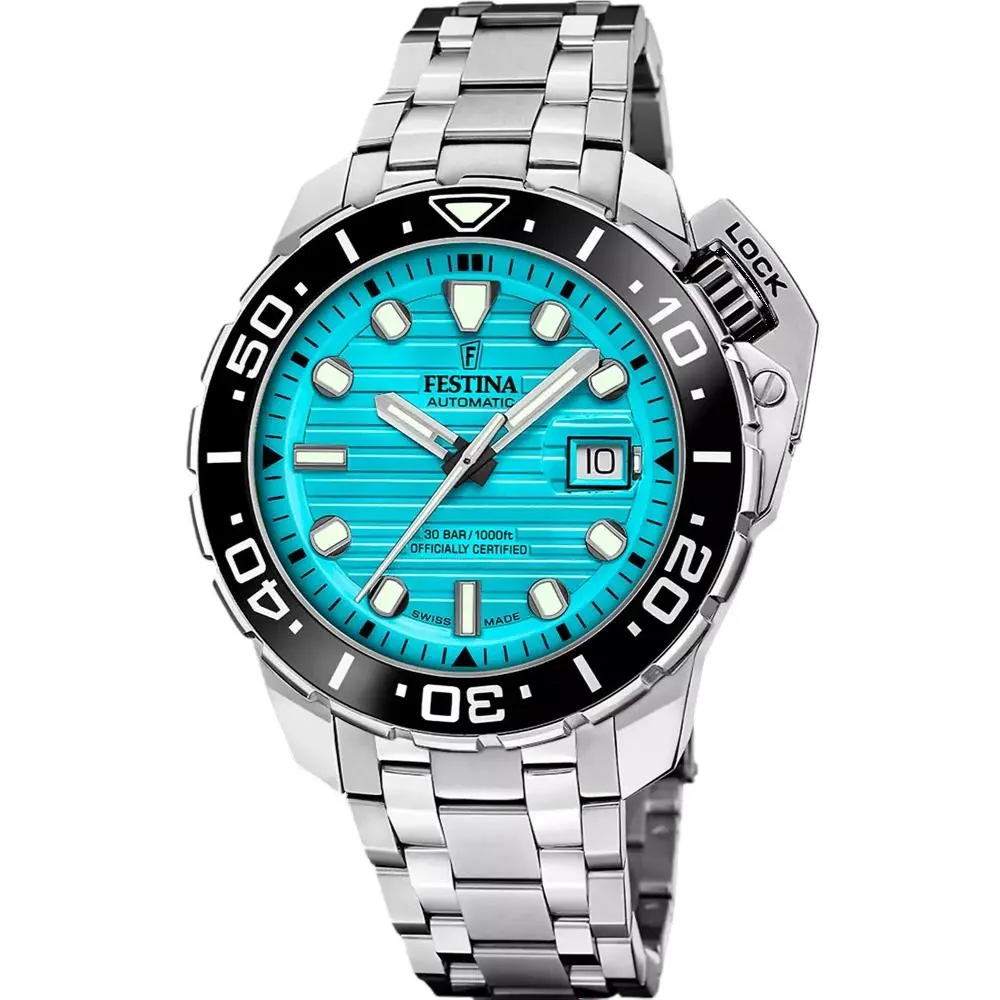 Odyssey Diver Automatic 47mm Turquoise Diver Cosc Men`s Watch F20043-5 by Festina
