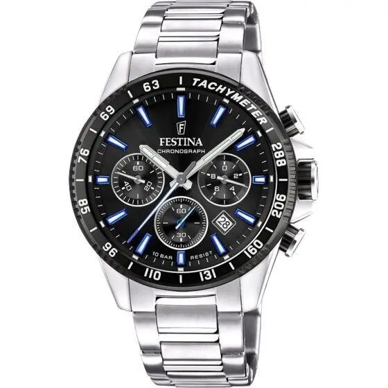 Timeless Chrono Stainless Steel Black Dial 45MM Quartz Watch F20560-5 by Festina