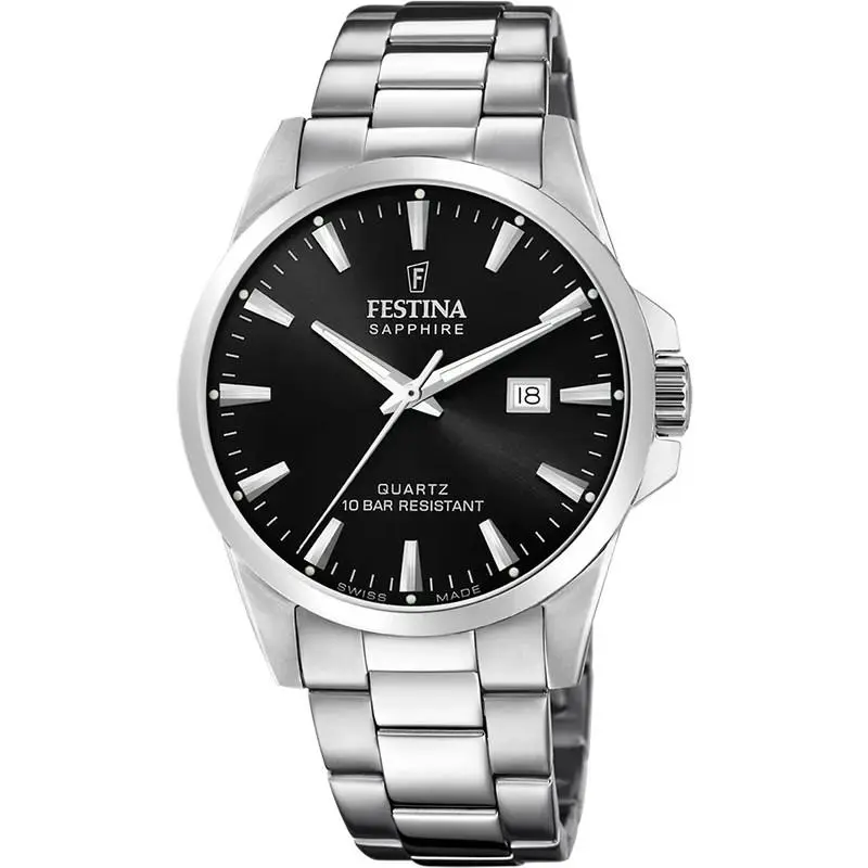 Swiss Made Stainless Steel Analog Black Dial Men`s Quartz Watch F20024-4 by Festina