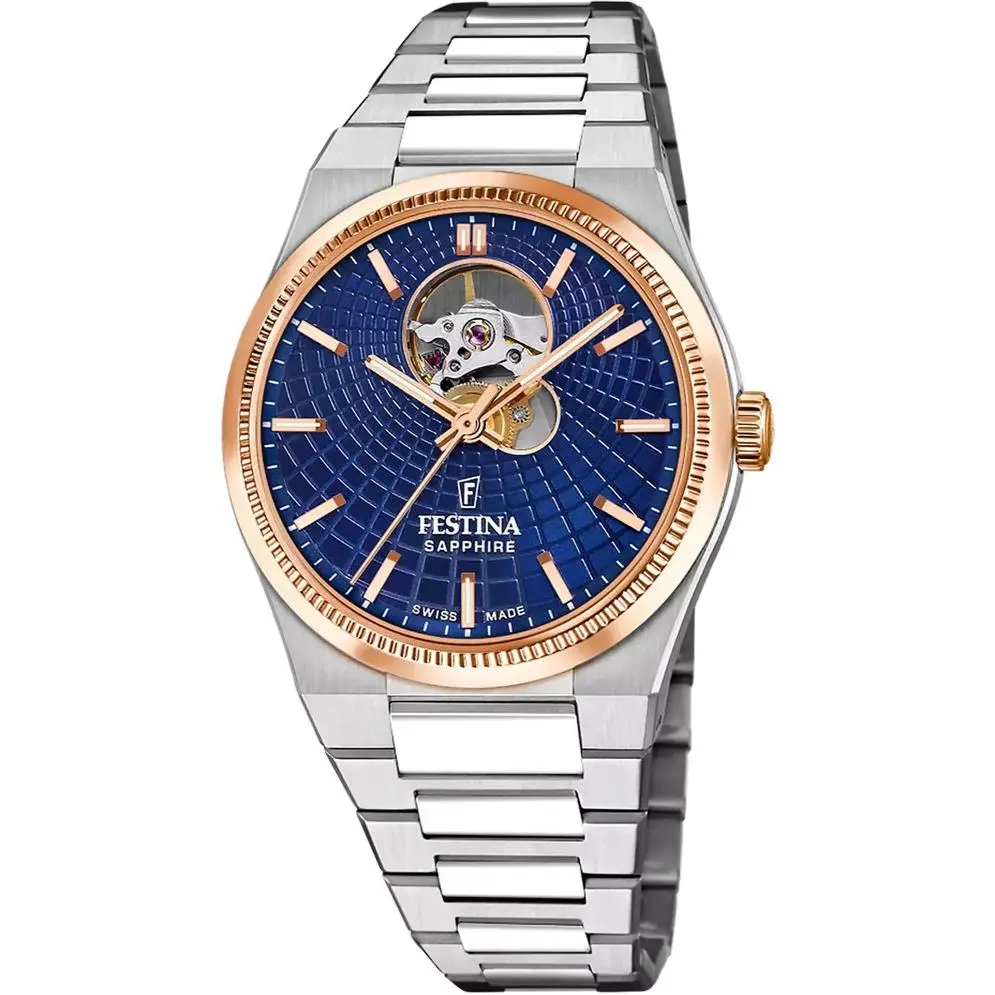 Rive Open Heart Automatic 40mm Blue Dial SS Men`s Watch F20061-2 by Festina