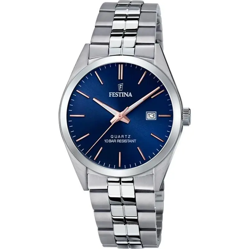 Classics Stainless Steel Blue Dial Analog Men`s Quartz Watch F20437-B by Festina