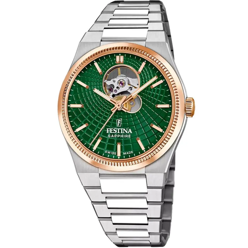 Rive Open Heart Automatic 40mm Green Dial SS Men`s Watch F20061-3 by Festina