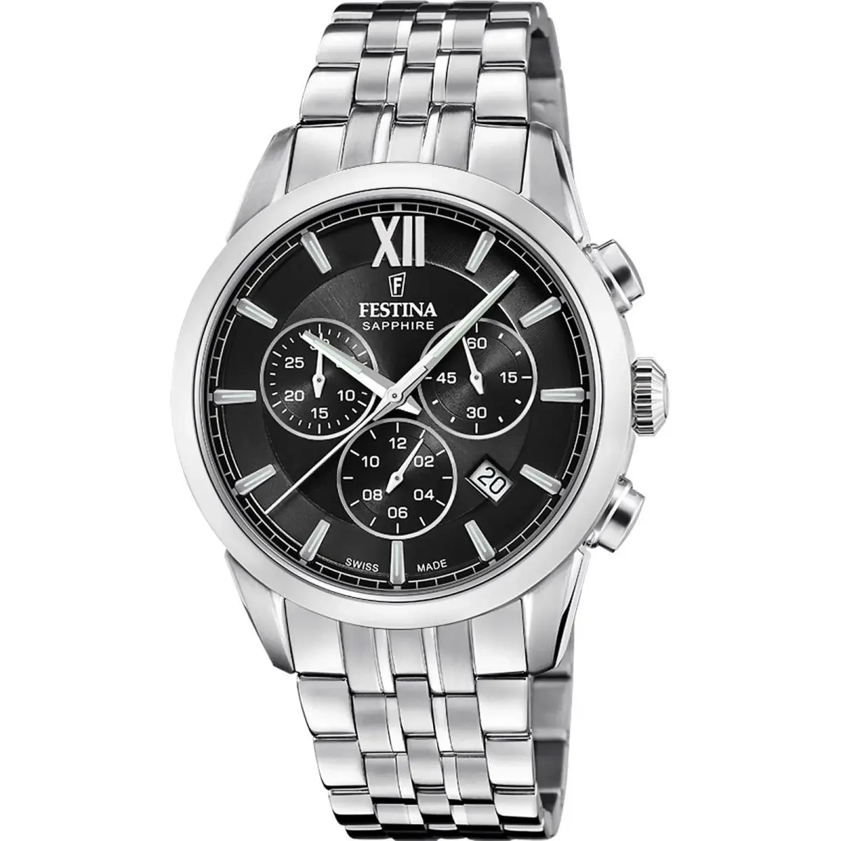 Swiss Made Chrono Black Dial 41MM Quartz Men`s Watch F20040-4 by Festina