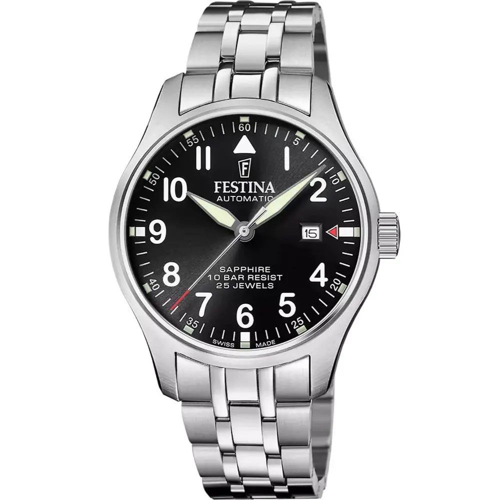 Aviator North Automatic 43mm Black Dial SS Men`s Watch F20151-D by Festina