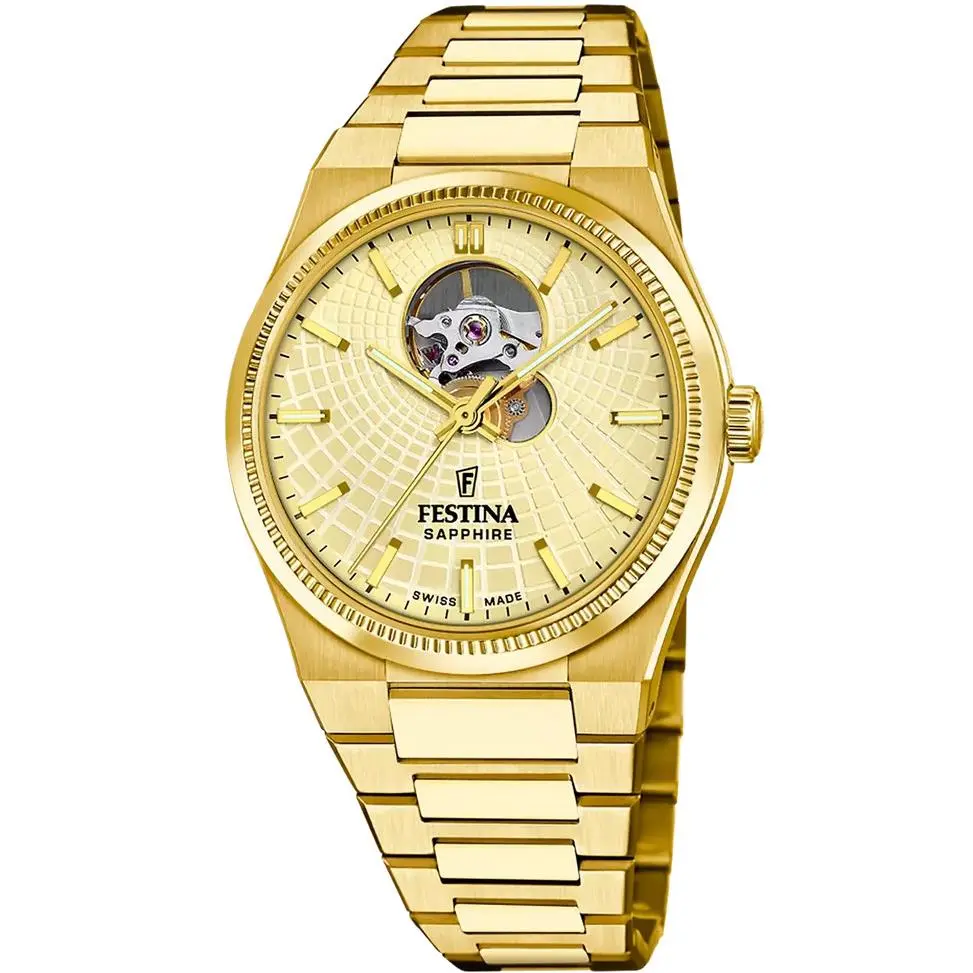 Rive Open Heart Automatic 40mm Gold SS Men`s Watch F20062-2 by Festina