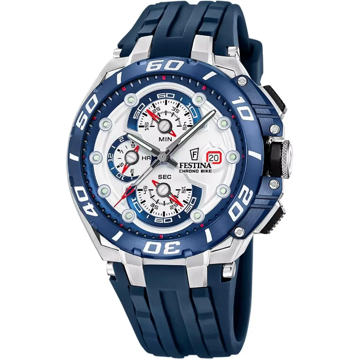 Chrono Bike Rubber Quartz 46MM White Dial Men`s Watch F20755-1 by Festina