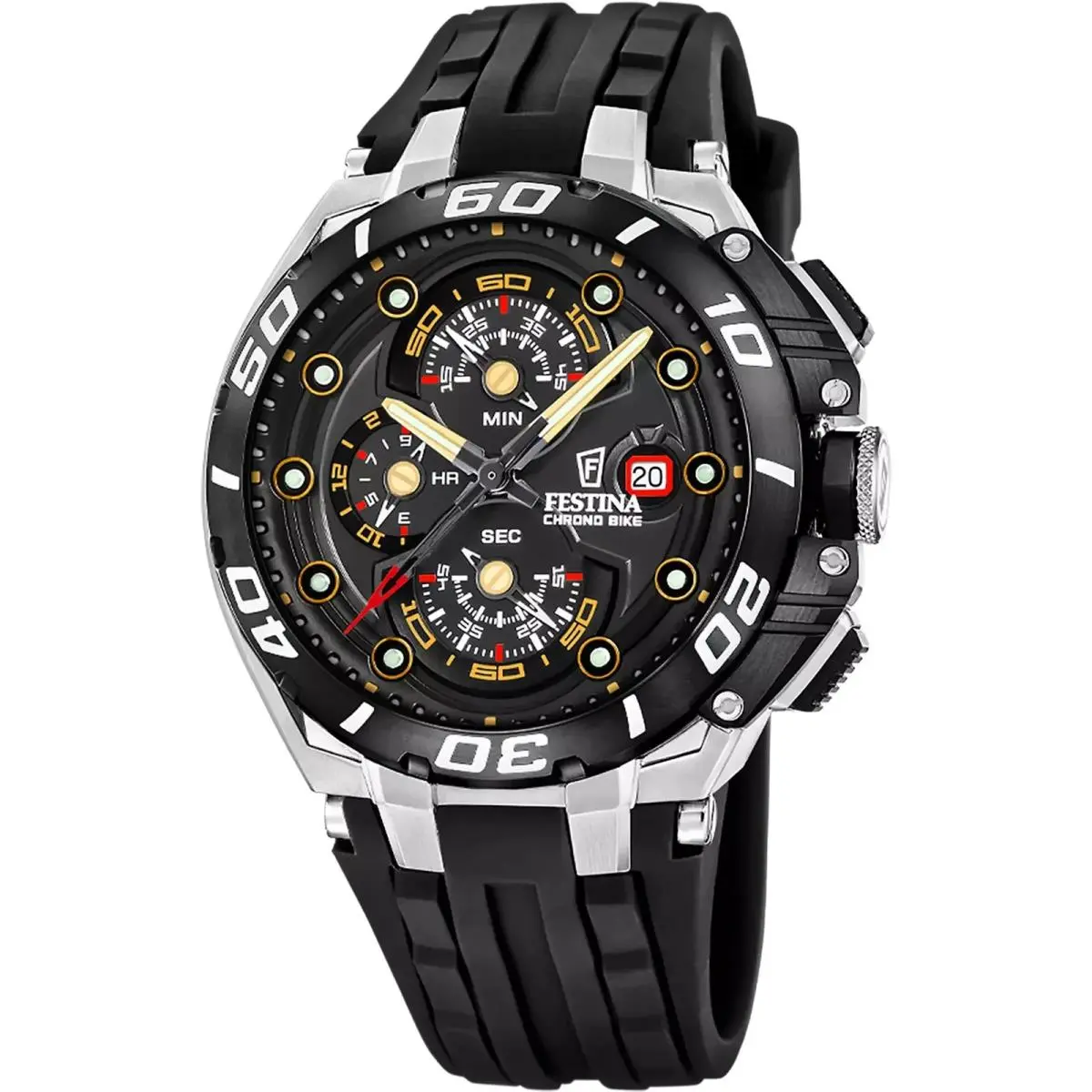 Chrono Bike Rubber Black Dial 46MM Quartz Men`s Watch F20755-8 by Festina